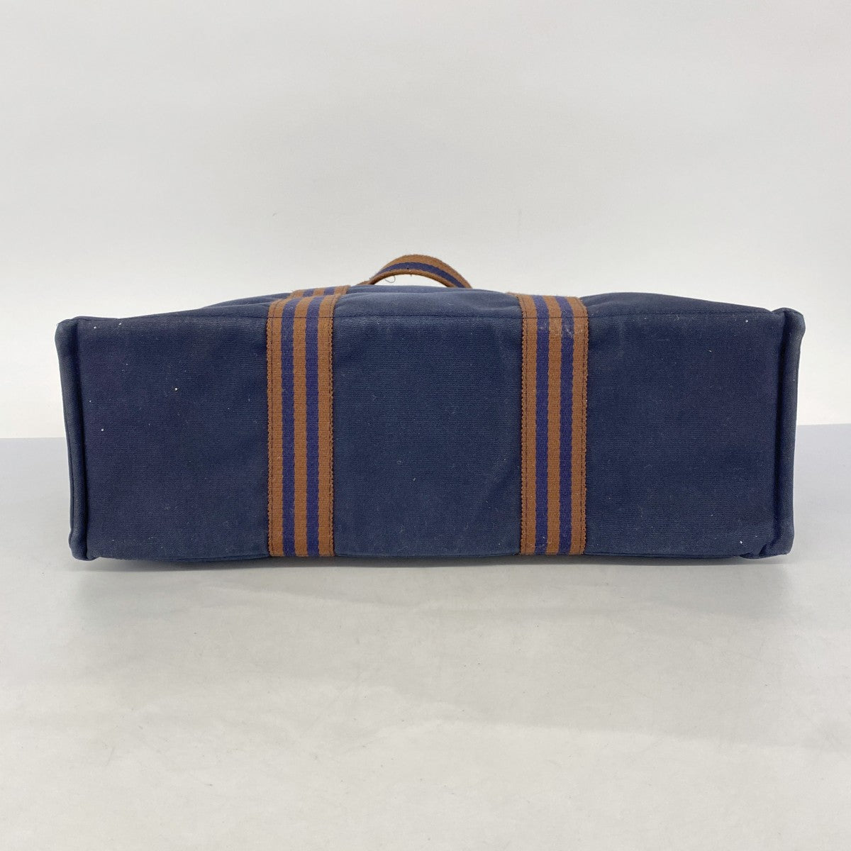 【5he5078-h】エルメス トートバッグ フールトゥGM キャンバス ネイビー シルバー金具【中古】メンズ レディース ユニセックス