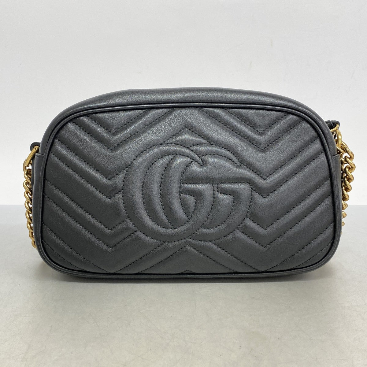 【5he5090-h】グッチ ショルダーバッグ GGマーモント 447632 レザー ブラック ゴールド金具【中古】レディース