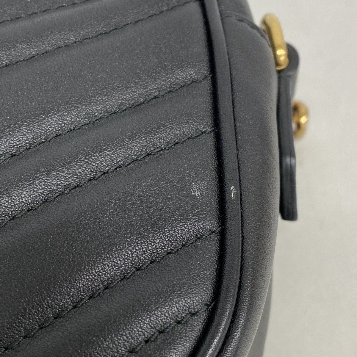 【5he5090-h】グッチ ショルダーバッグ GGマーモント 447632 レザー ブラック ゴールド金具【中古】レディース