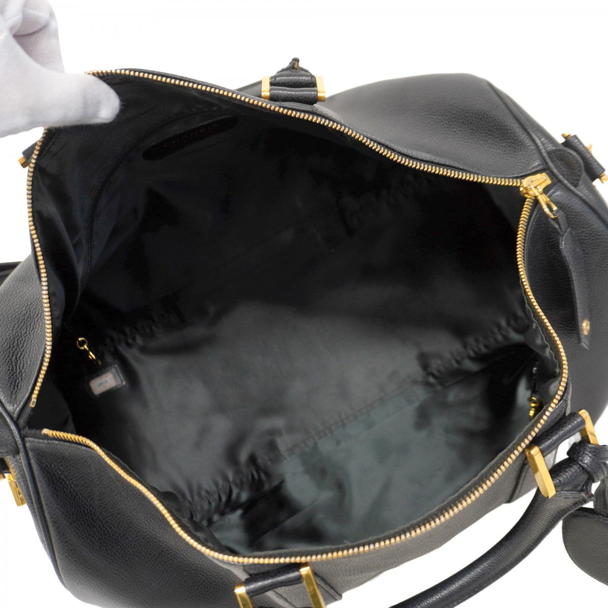 【5he5119-h】シャネル ボストンバッグ キャビアスキン ブラック ゴールド金具【中古】レディース