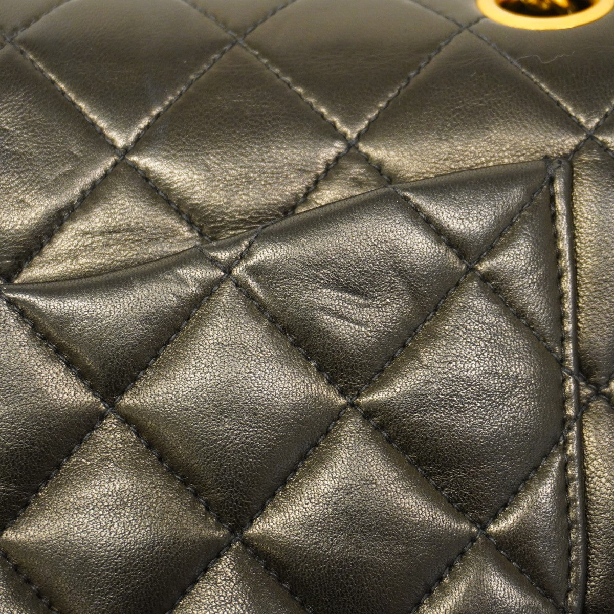 【5he5121-h】シャネル ショルダーバッグ マトラッセ Wフラップ Wチェーン ラムスキン ブラック ゴールド金具【中古】レディース