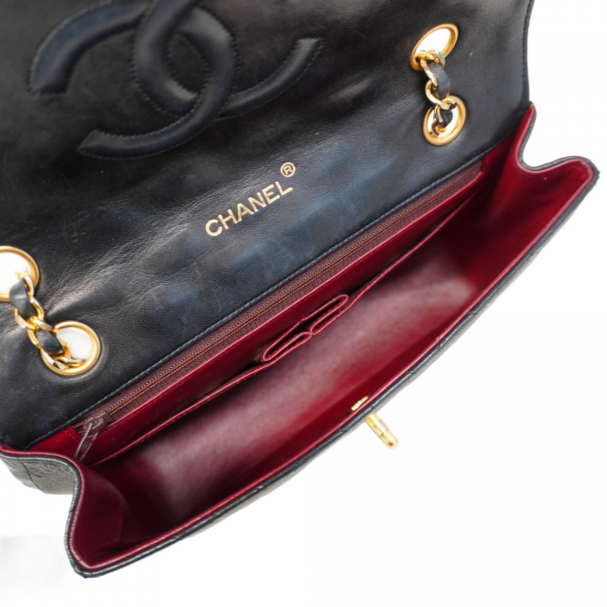 【5he5123-h】シャネル ショルダーバッグ マトラッセ Wチェーン ラムスキン ブラック ゴールド金具【中古】レディース