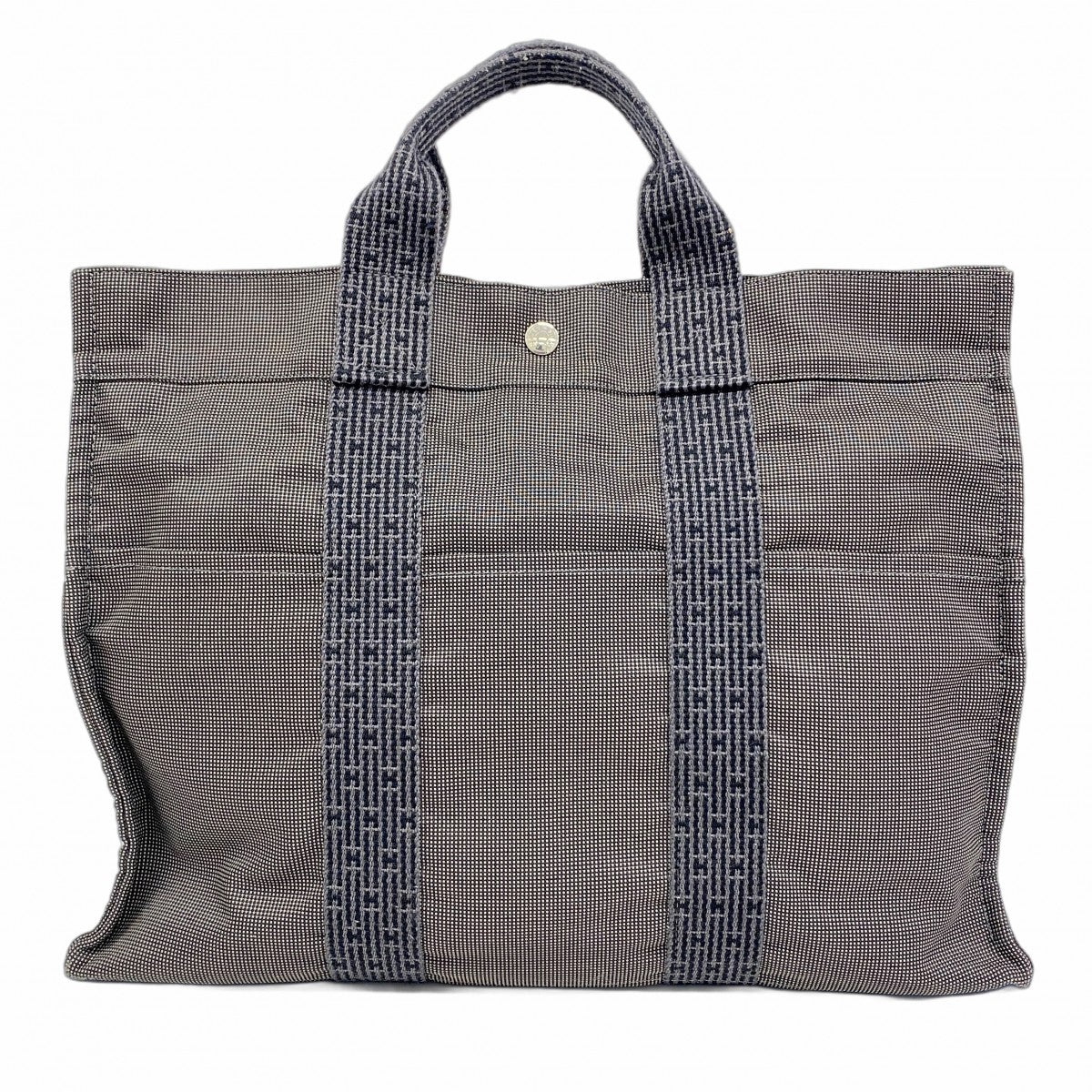 【5he5204-h】エルメス トートバッグ エールラインMM キャンバス グレー シルバー金具【中古】レディース