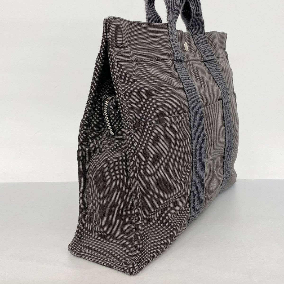 【5he5204-h】エルメス トートバッグ エールラインMM キャンバス グレー シルバー金具【中古】レディース