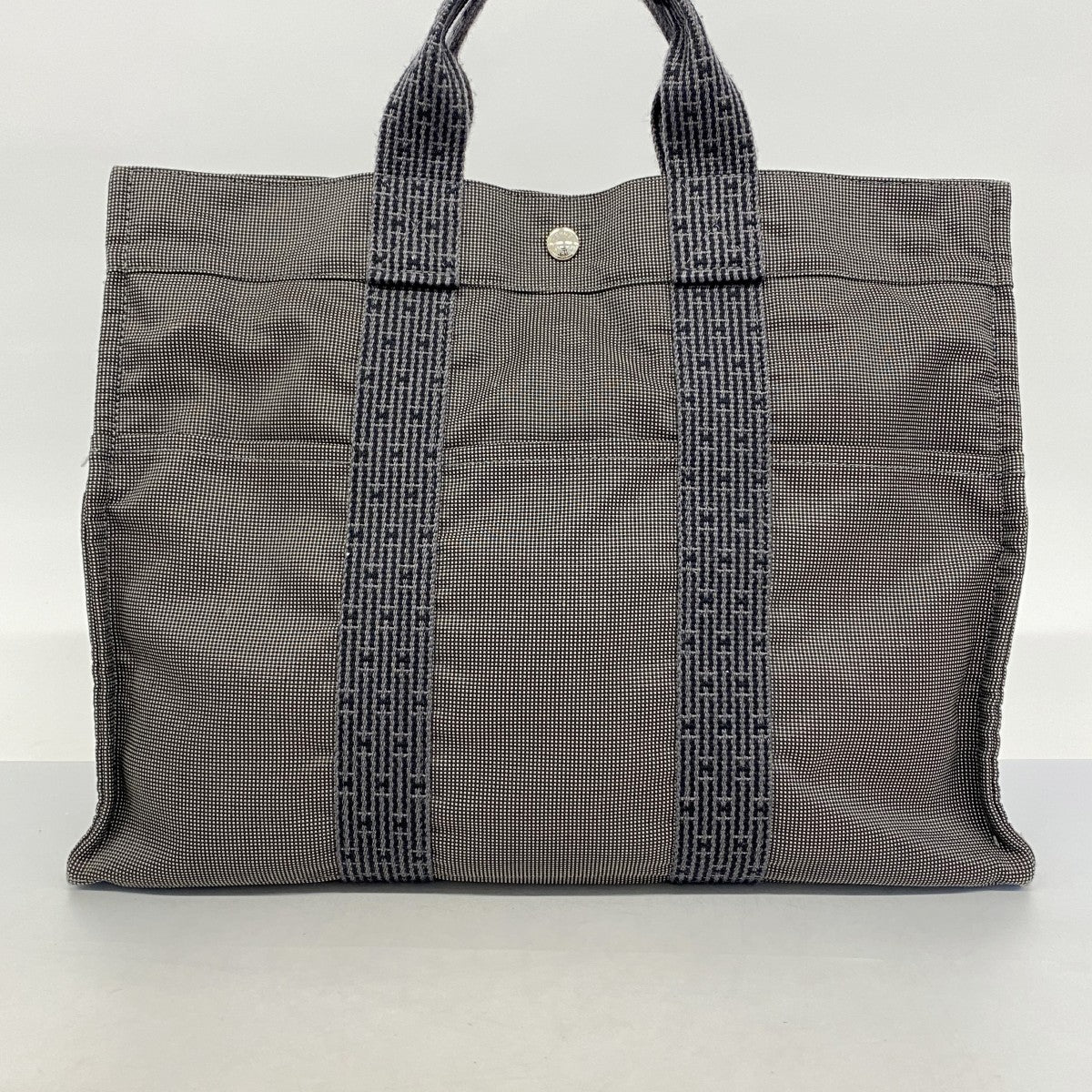 【5he5204-h】エルメス トートバッグ エールラインMM キャンバス グレー シルバー金具【中古】レディース