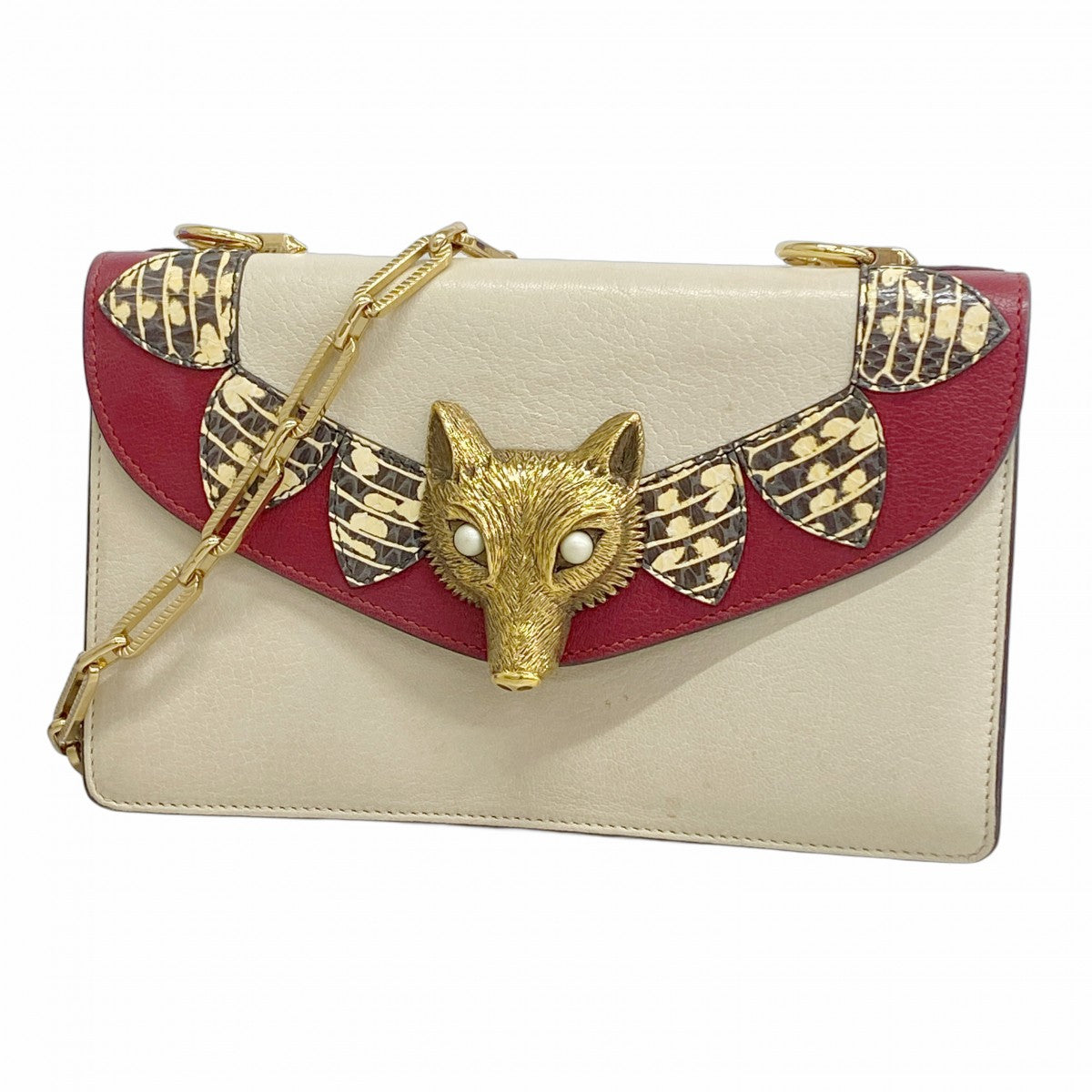 【5he5215-h】グッチ ショルダーバッグ 466433 レザー パイソン ベージュ ゴールド金具【中古】レディース