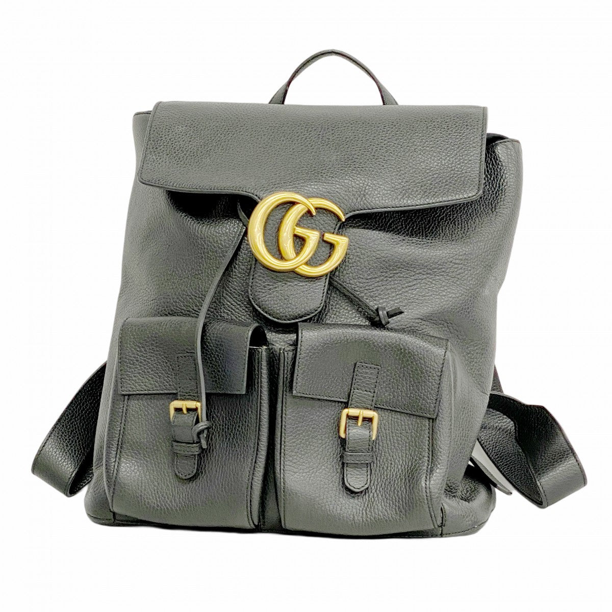 【5he5216-h】グッチ リュック・デイパック GGマーモント 429007 レザー ブラック ゴールド金具【中古】メンズ レディース ユニセックス