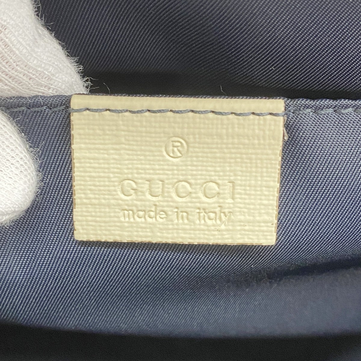 【5he5243-h】グッチ ハンドバッグ シェリーライン チルドレンズ 605614 キャンバス ネイビー ホワイト シルバー金具【中古】