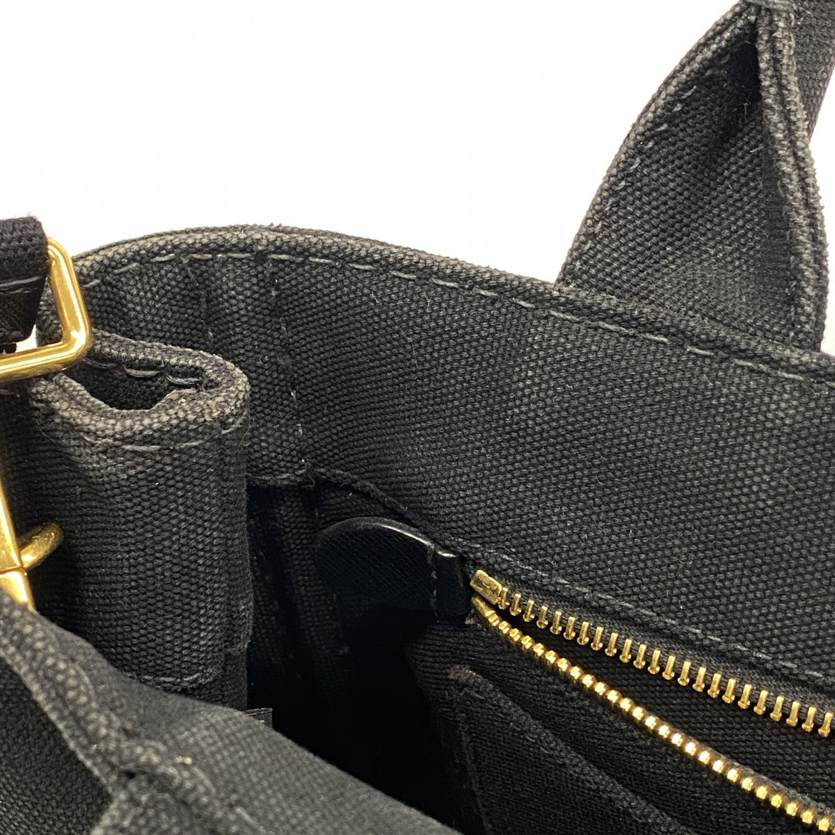 【5he5252-h】プラダ ハンドバッグ カナパ キャンバス ブラック ゴールド金具【中古】レディース
