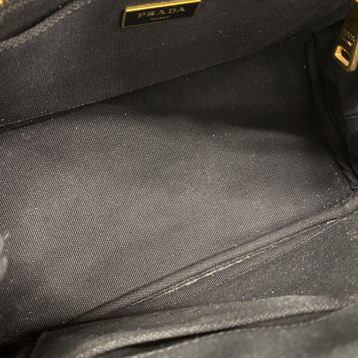 【5he5252-h】プラダ ハンドバッグ カナパ キャンバス ブラック ゴールド金具【中古】レディース