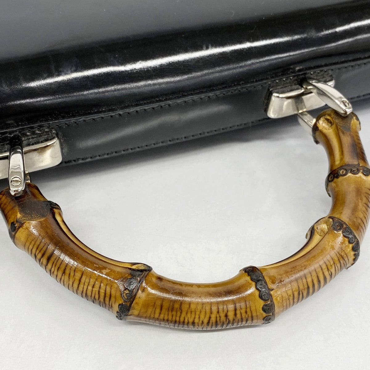 【5he5255-h】グッチ ブリーフケース バンブー 015 1046 3304 エナメル ブラック シルバー金具【中古】メンズ