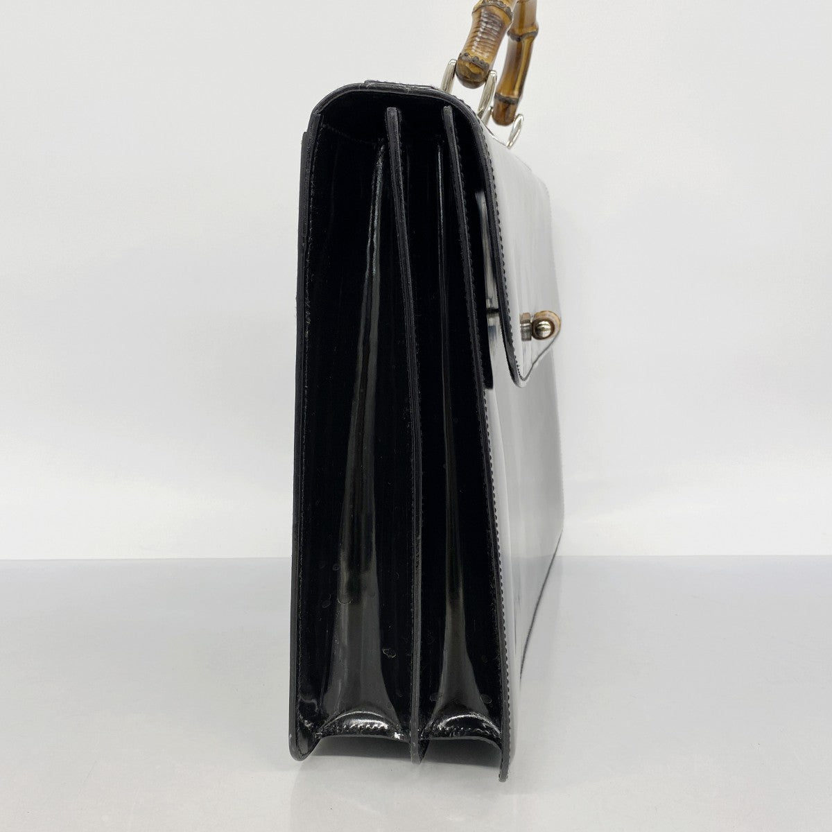 【5he5255-h】グッチ ブリーフケース バンブー 015 1046 3304 エナメル ブラック シルバー金具【中古】メンズ