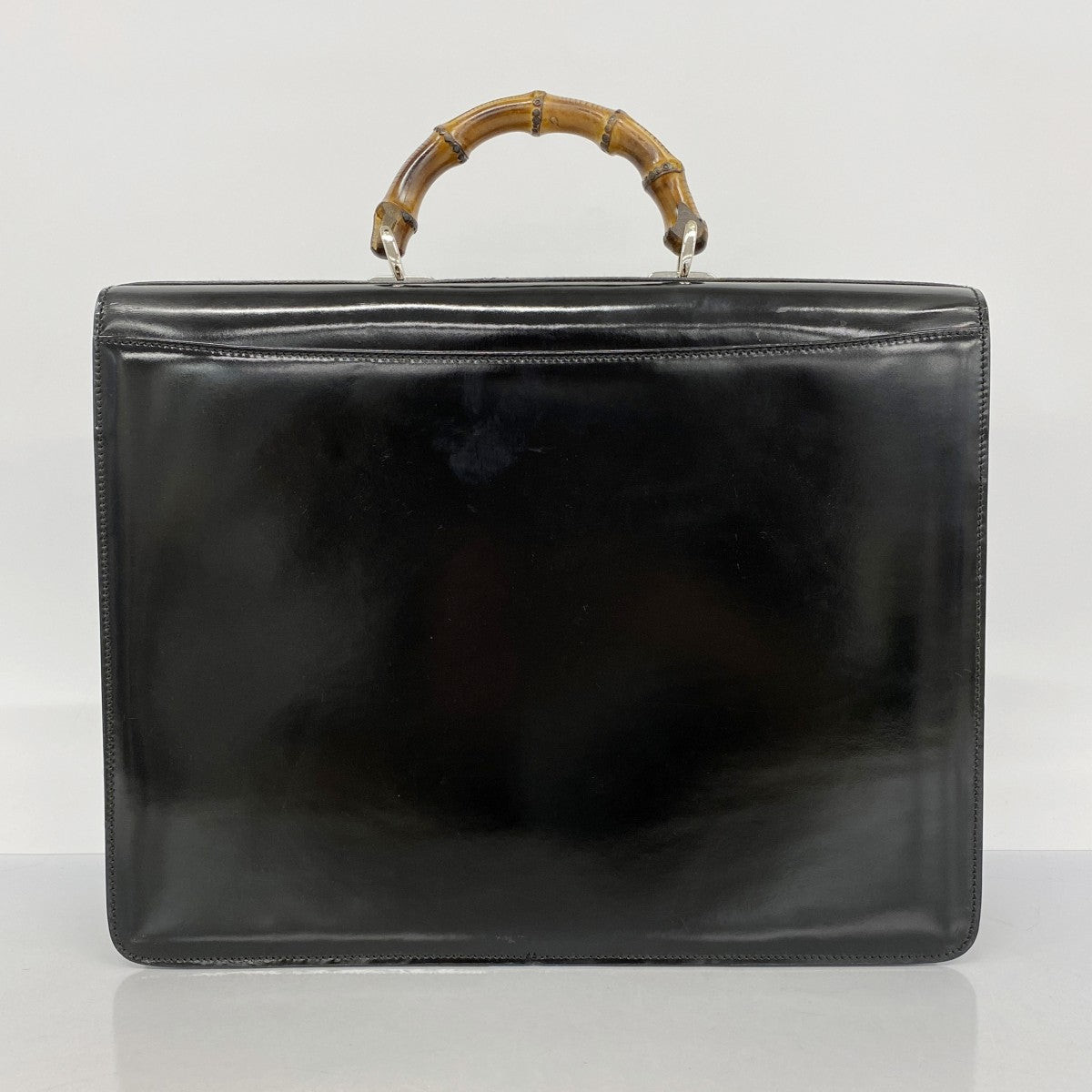 【5he5255-h】グッチ ブリーフケース バンブー 015 1046 3304 エナメル ブラック シルバー金具【中古】メンズ