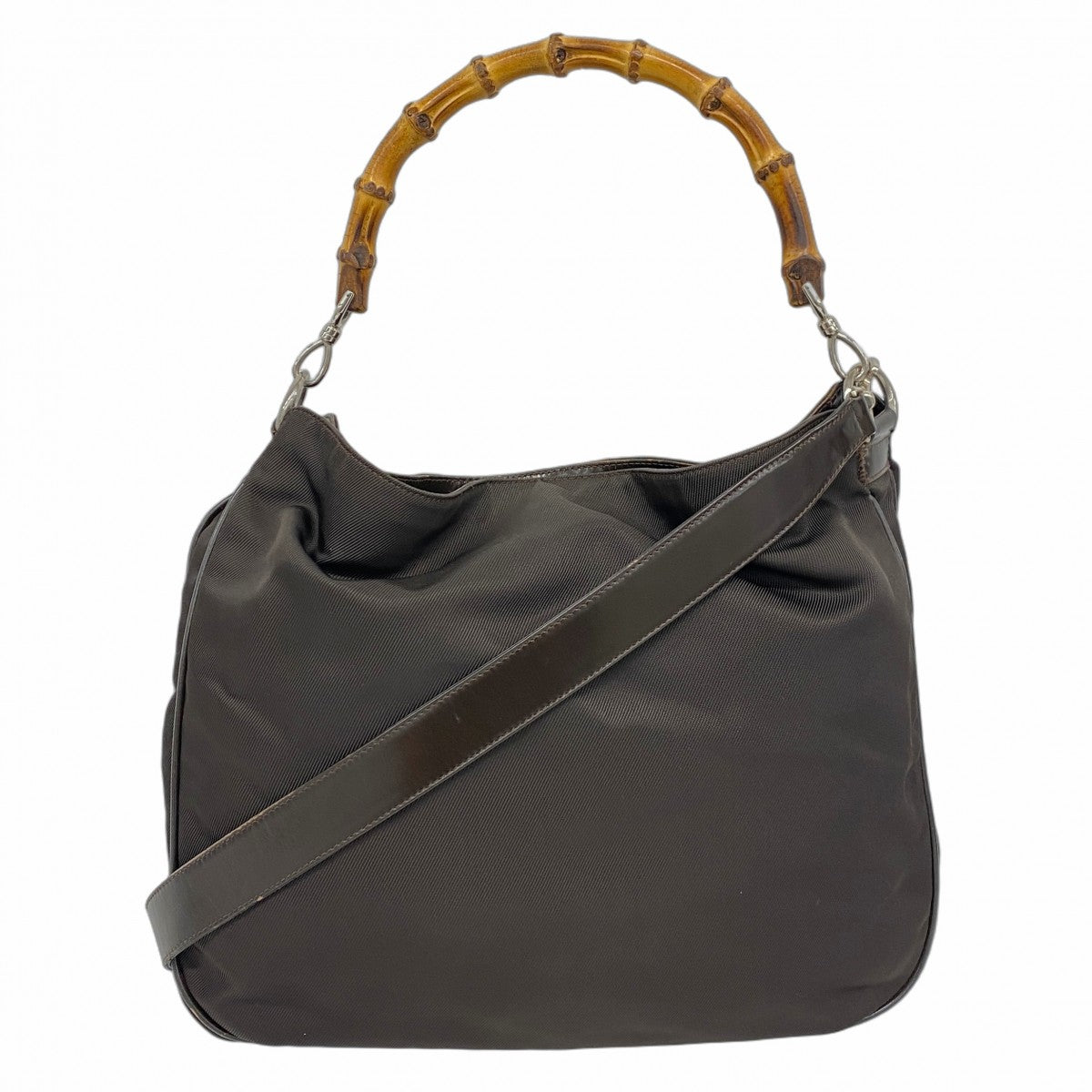 【5he5272-h】グッチ ハンドバッグ バンブー 001 2058 1577 5 ナイロン ブラウン シルバー金具【中古】レディース