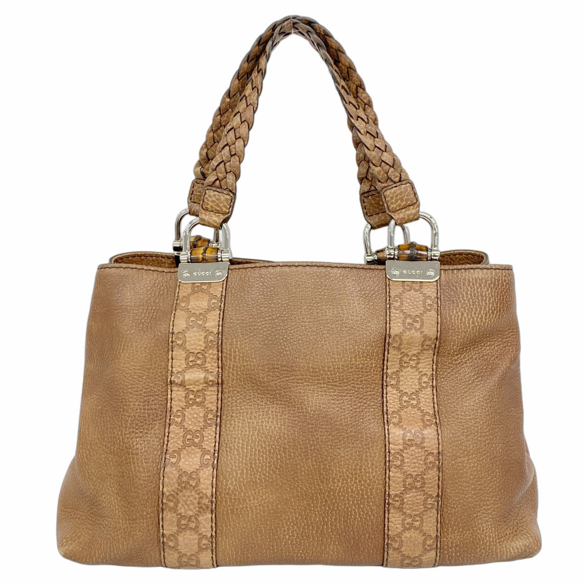 【5he5281-h】グッチ トートバッグ バンブー グッチシマ 232947 レザー ブラウン シルバー金具【中古】レディース