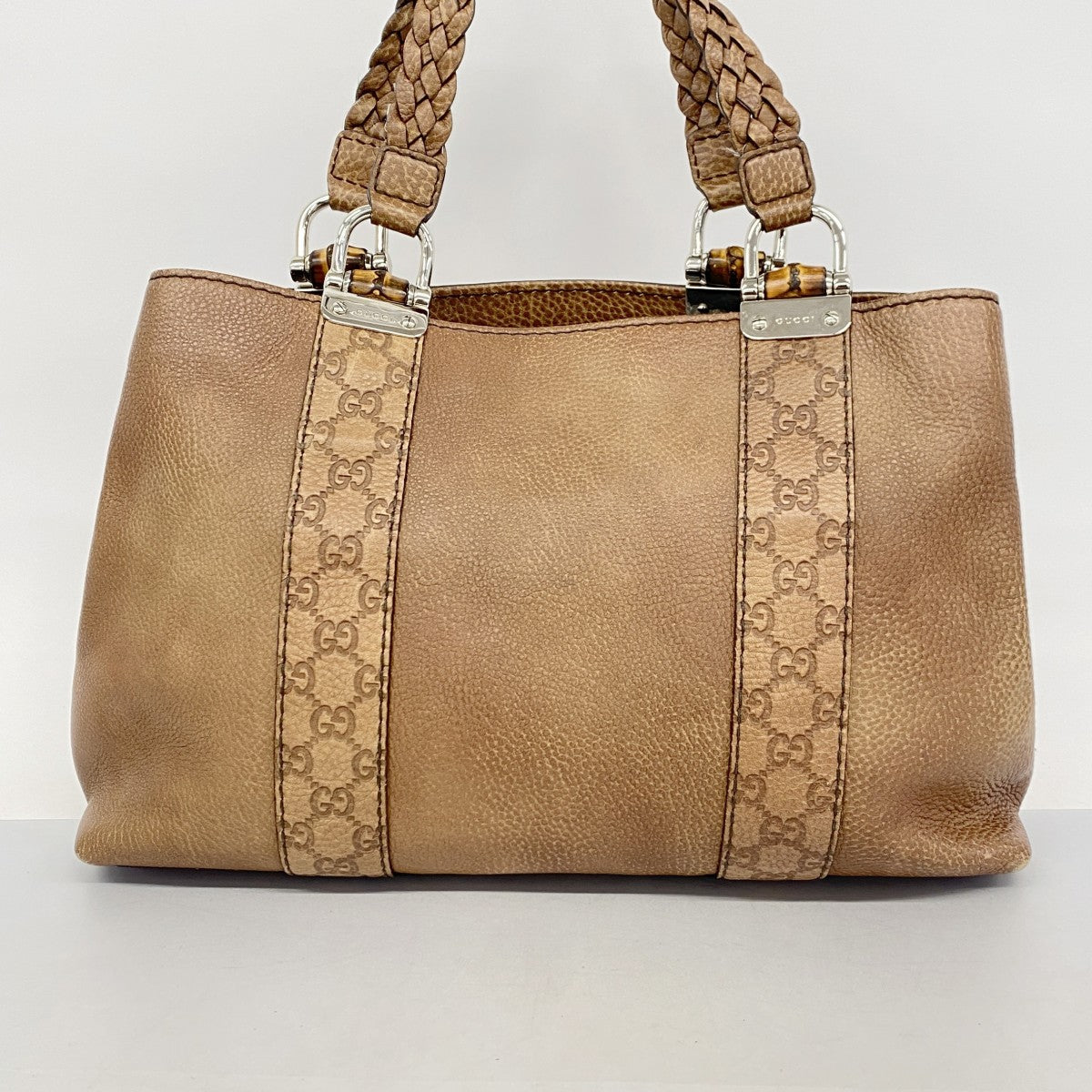 【5he5281-h】グッチ トートバッグ バンブー グッチシマ 232947 レザー ブラウン シルバー金具【中古】レディース