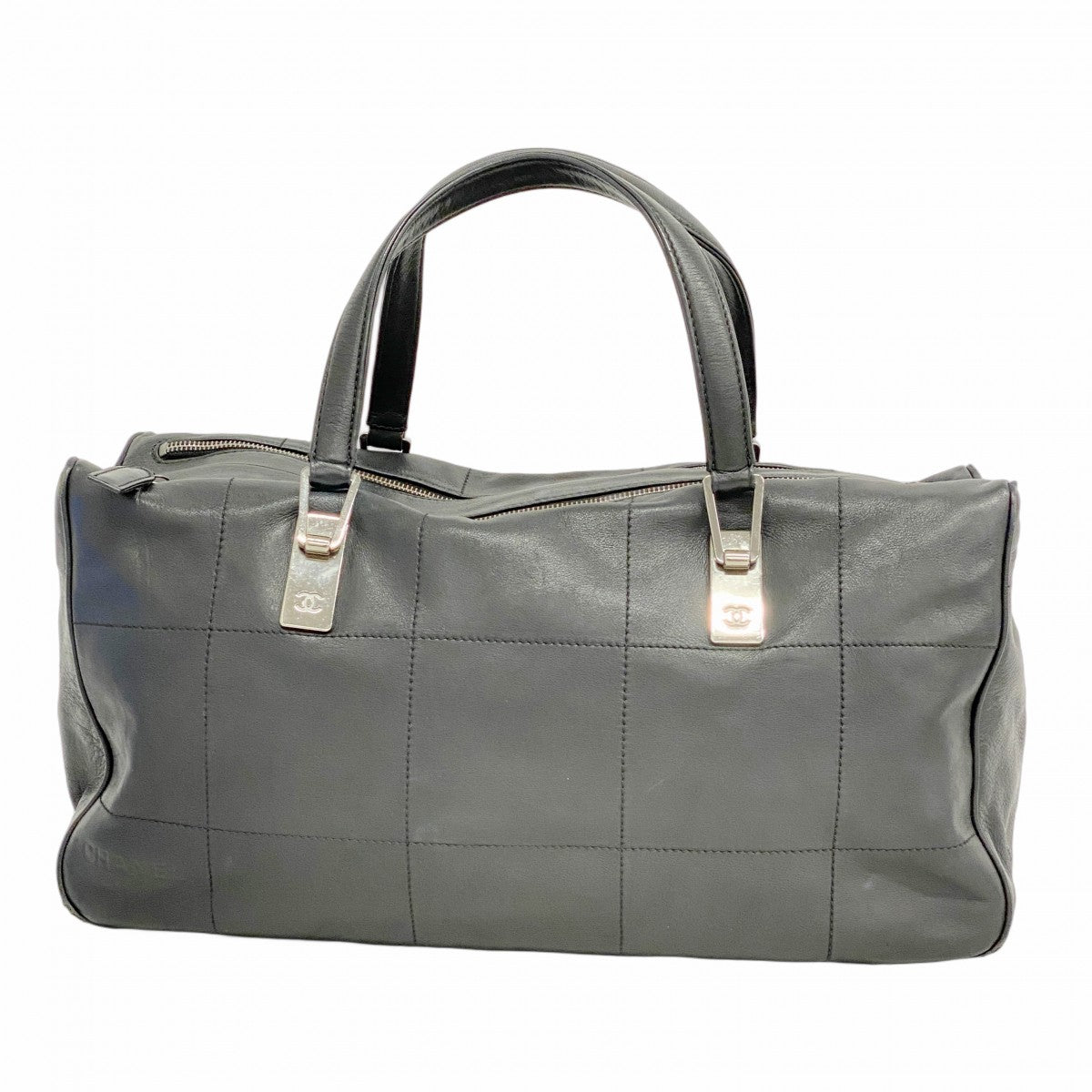 【5he5298-h】シャネル ハンドバッグ チョコバー ラムスキン ブラック シルバー金具【中古】レディース