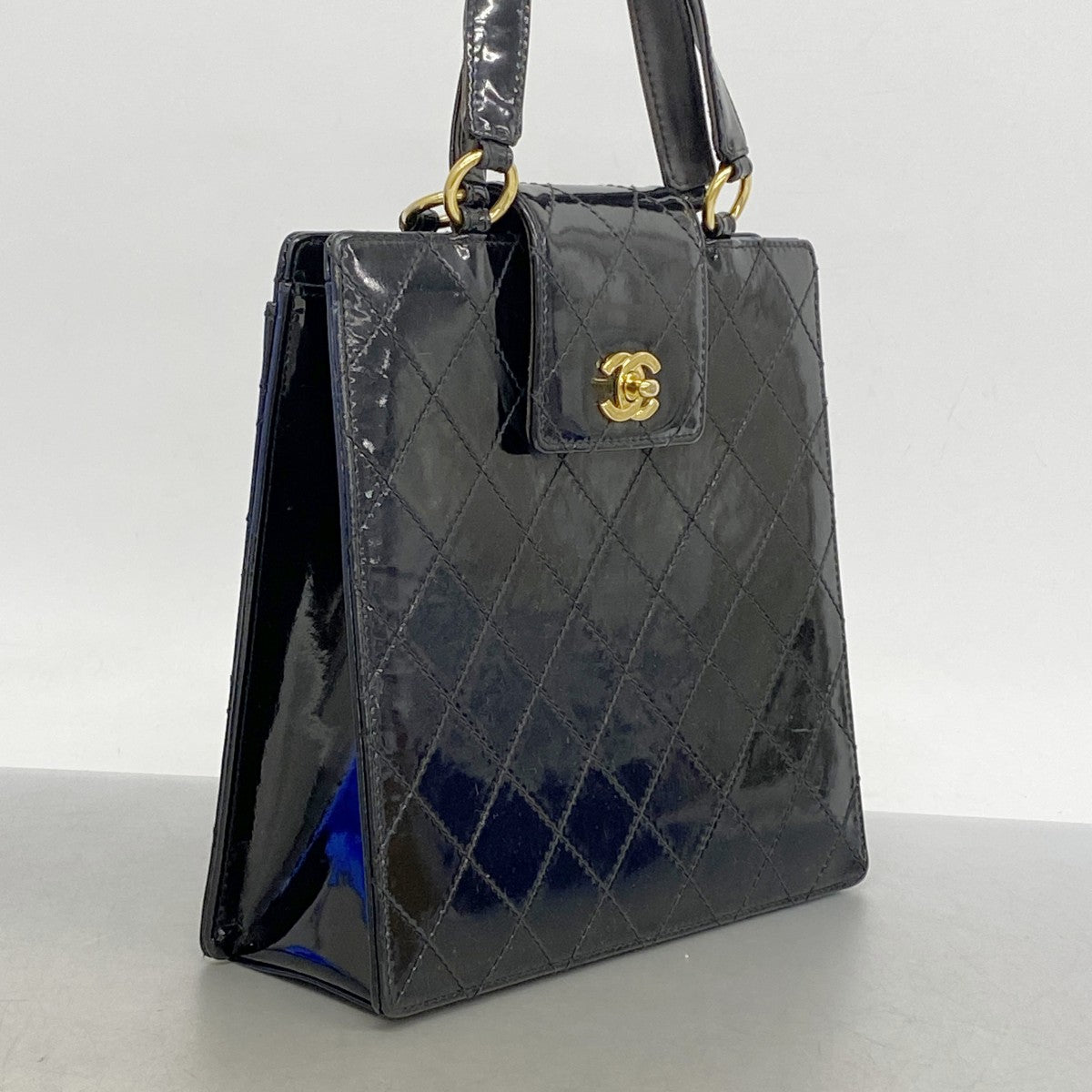 【5he5299-h】シャネル ハンドバッグ マトラッセ パテントレザー ブラウン ゴールド金具【中古】レディース