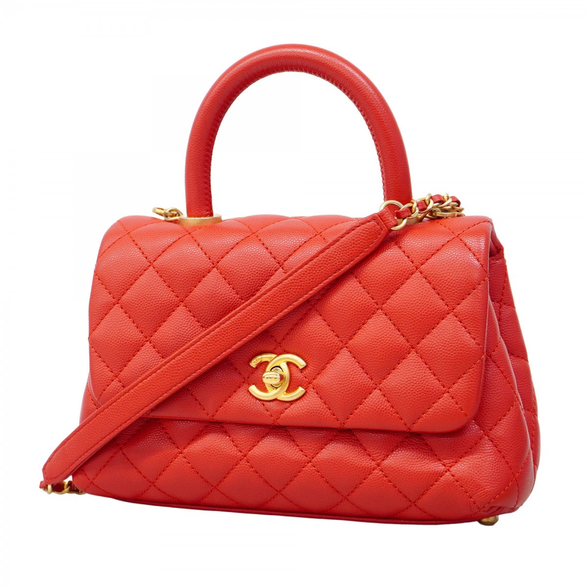【5he5327-h】シャネル ハンドバッグ マトラッセ チェーンショルダー キャビアスキン レッド ゴールド金具【中古】レディース