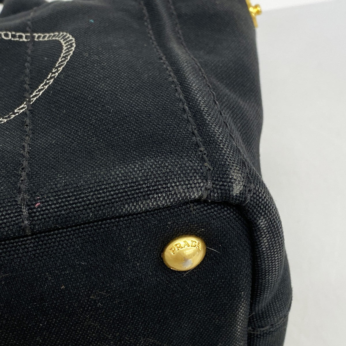 【5he5392-h】プラダ トートバッグ カナパ キャンバス ブラック ゴールド金具【中古】レディース