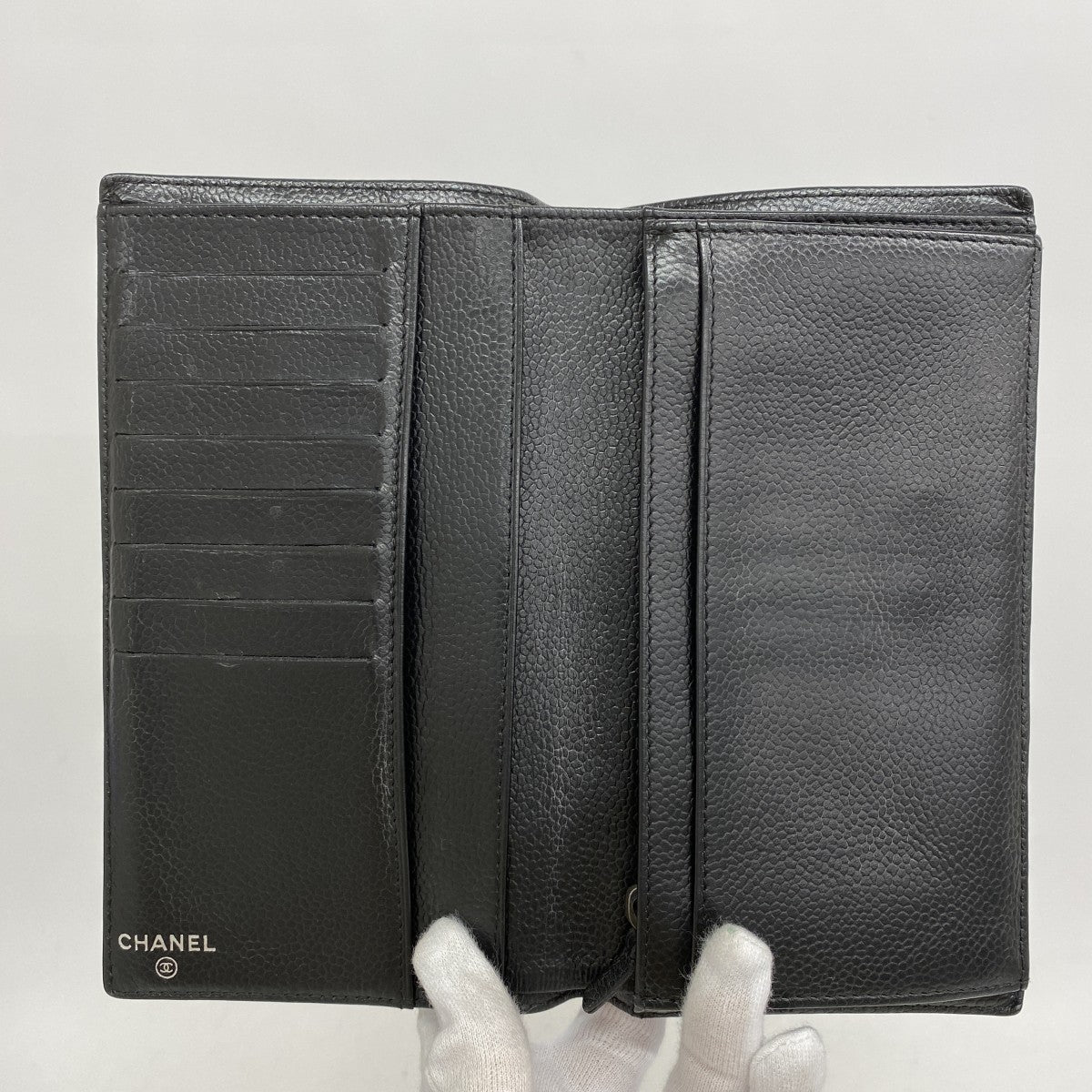 【5he5414-h】シャネル 長財布 キャビアスキン ブラック シルバー金具【中古】レディース