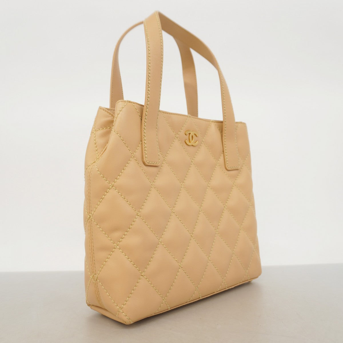 【5he5426-h】シャネル ハンドバッグ ワイルドステッチ ラムスキン ブラウン ゴールド金具【中古】レディース