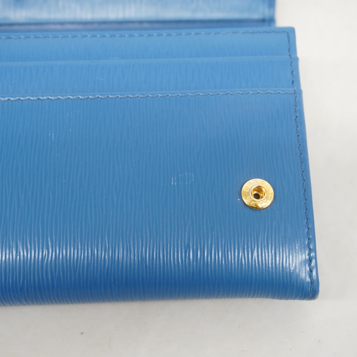 【5he5428-h】プラダ 長財布 レザー ブルー ゴールド金具【中古】レディース