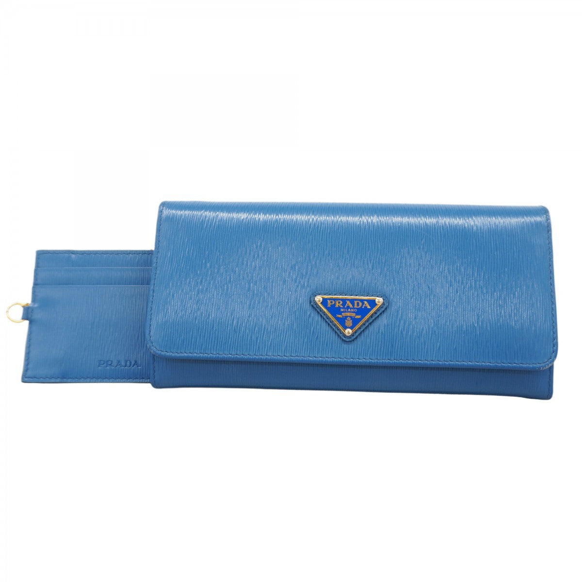 【5he5428-h】プラダ 長財布 レザー ブルー ゴールド金具【中古】レディース
