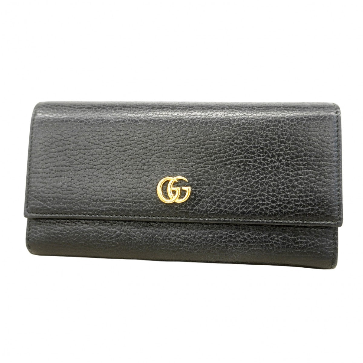 【5he5429-h】グッチ 長財布 GGマーモント 456116 レザー ブラック ゴールド金具【中古】レディース