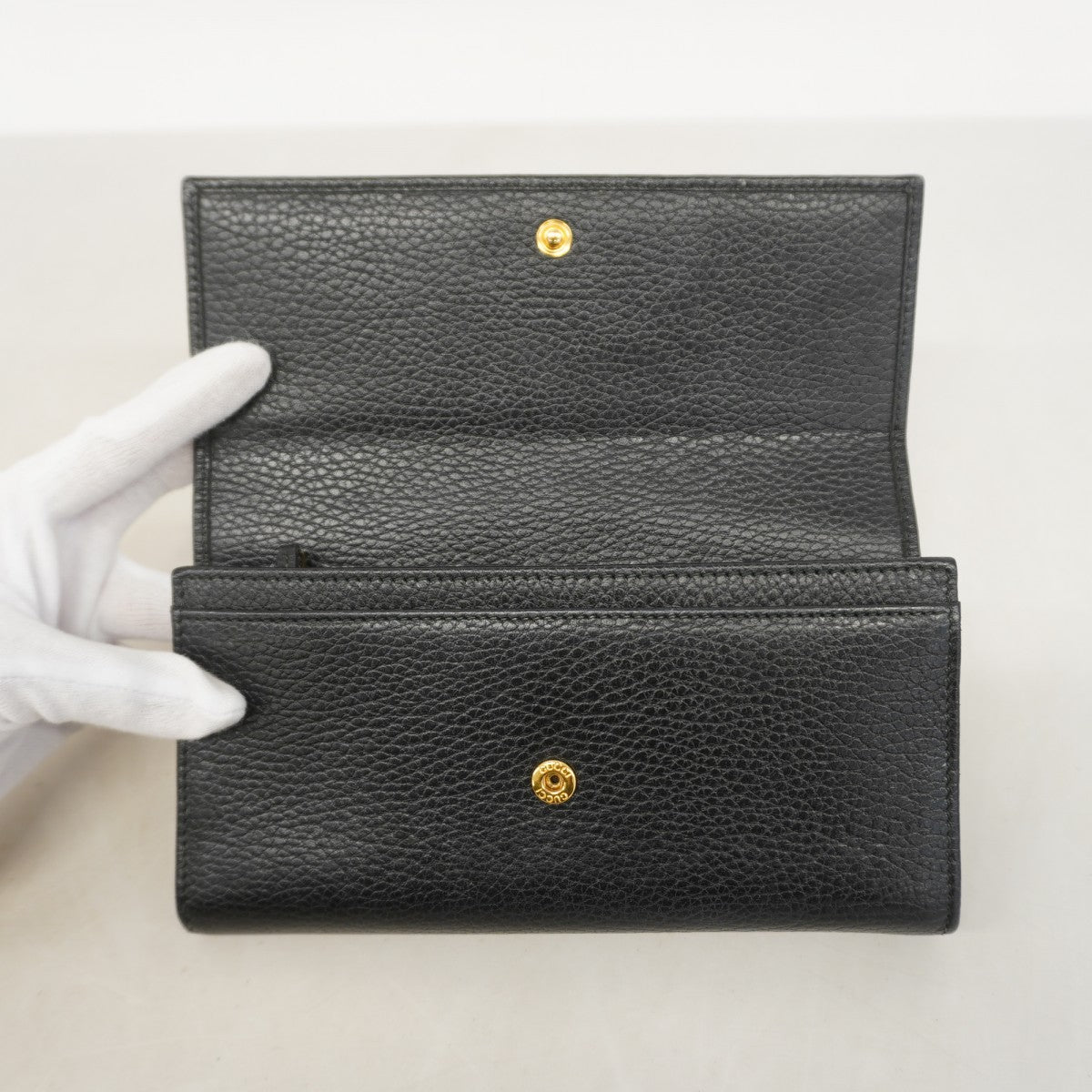 【5he5429-h】グッチ 長財布 GGマーモント 456116 レザー ブラック ゴールド金具【中古】レディース