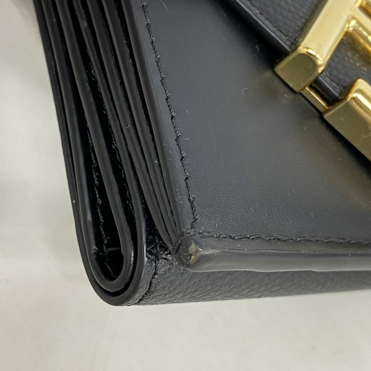 【5he5477-h】フェンディ 三つ折り財布 FFダイヤモンド レザー ブラック ゴールド金具【中古】レディース