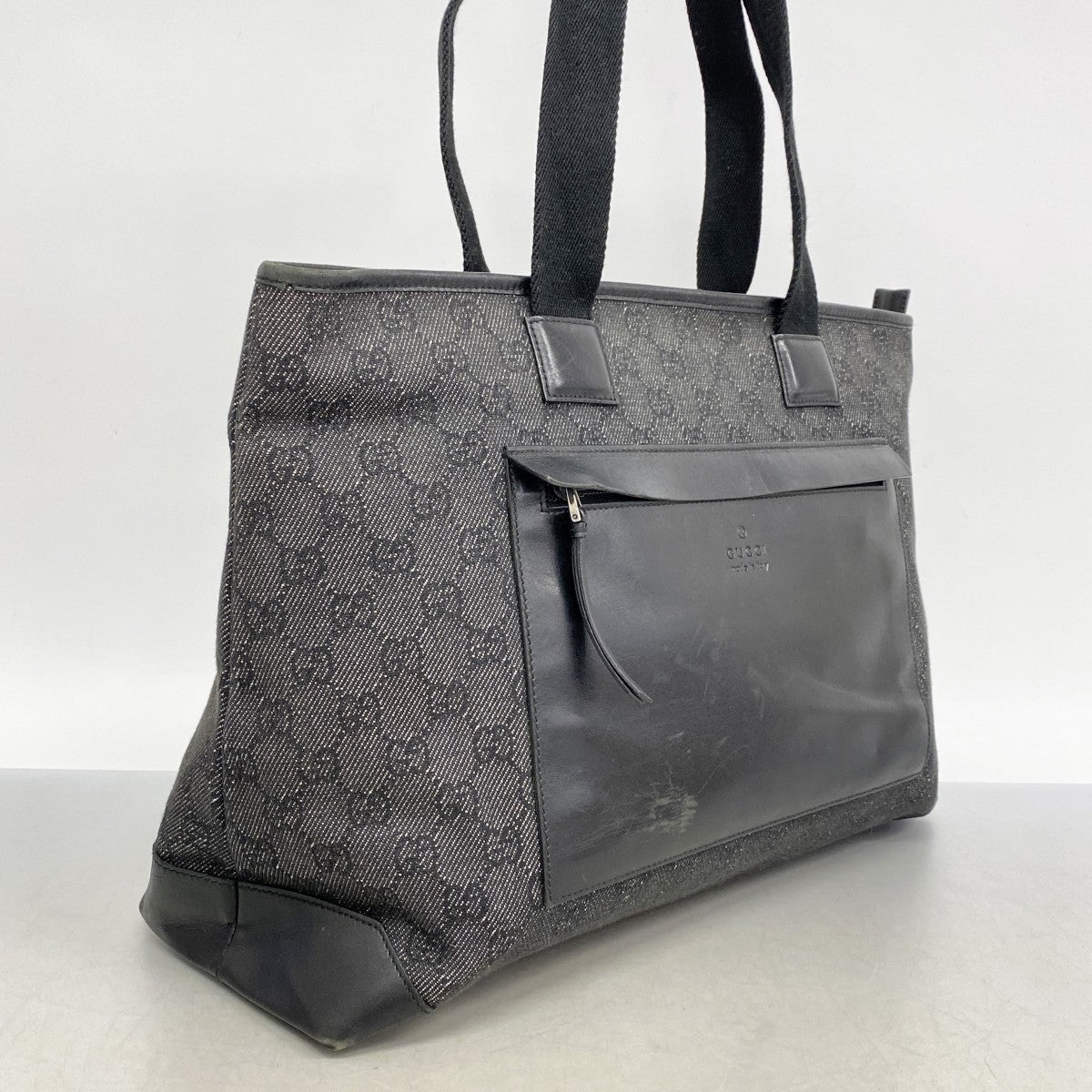 【5he5555-h】グッチ トートバッグ 34339 デニム ブラック シルバー金具【中古】レディース