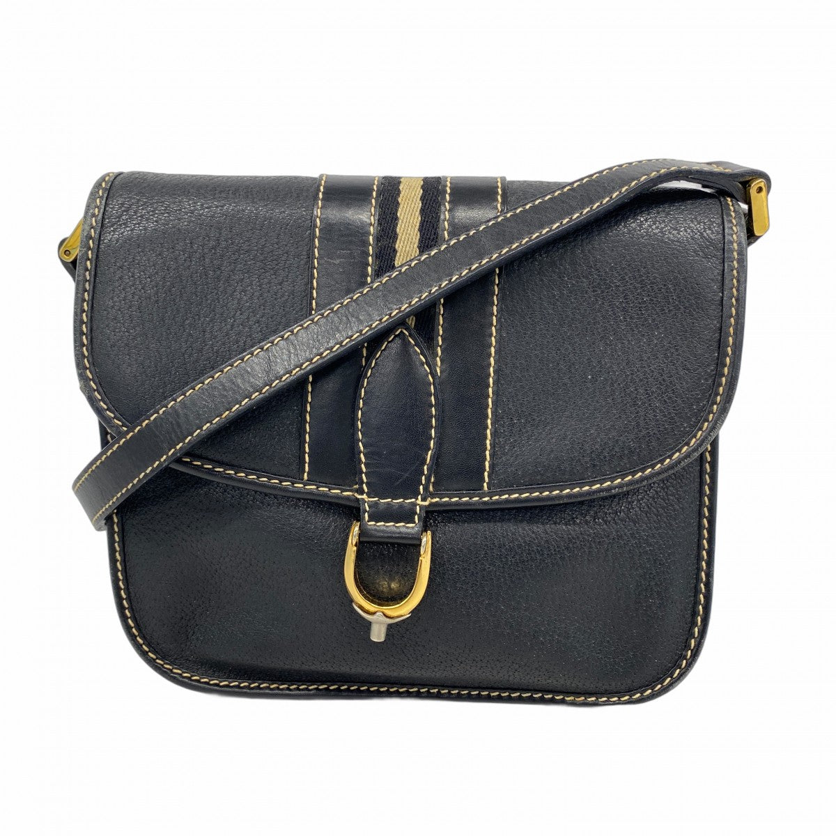 【5he5565-h】グッチ ショルダーバッグ 007 261 0715 レザー ブラック ゴールド金具【中古】レディース