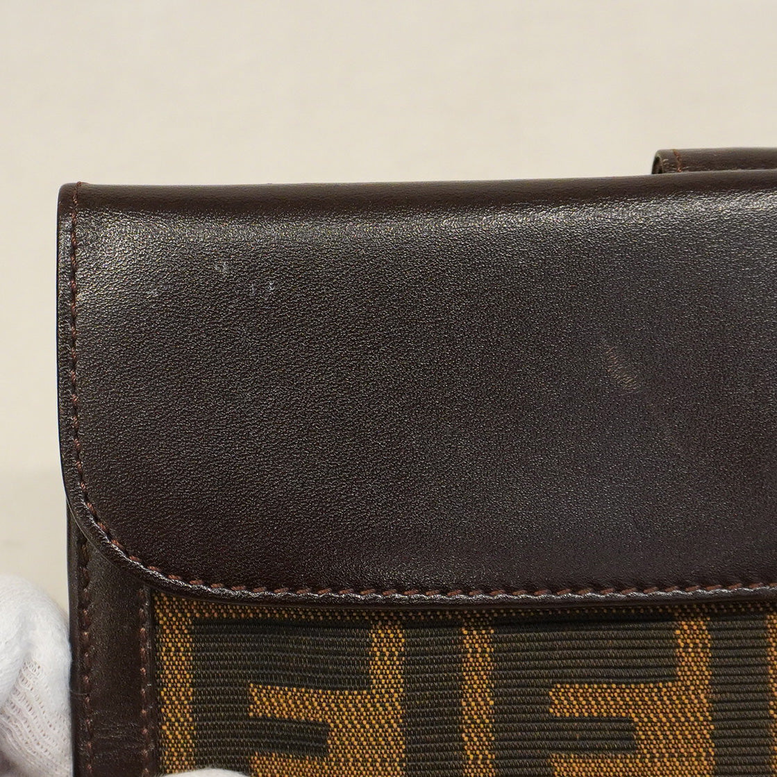 【5he5629-h】フェンディ 長財布 ズッカ ナイロンキャンバス ブラウン シルバー金具【中古】レディース