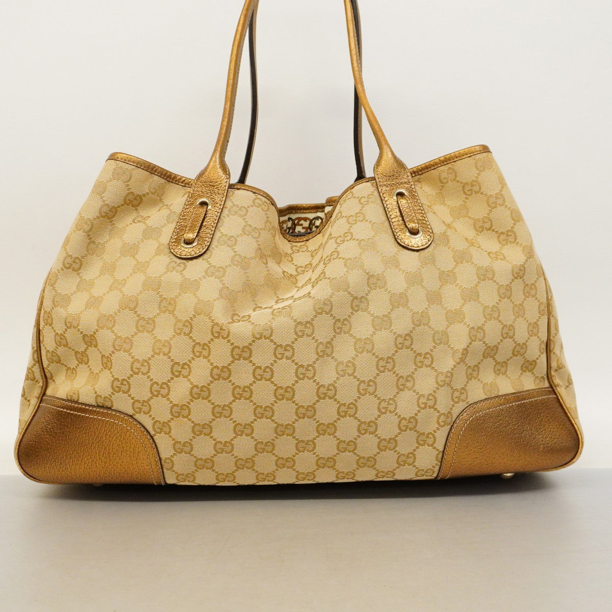 【5he5631-h】グッチ トートバッグ GGキャンバス プリンシー 161719 キャンバス ベージュ シャンパンゴールド金具【中古】レディース