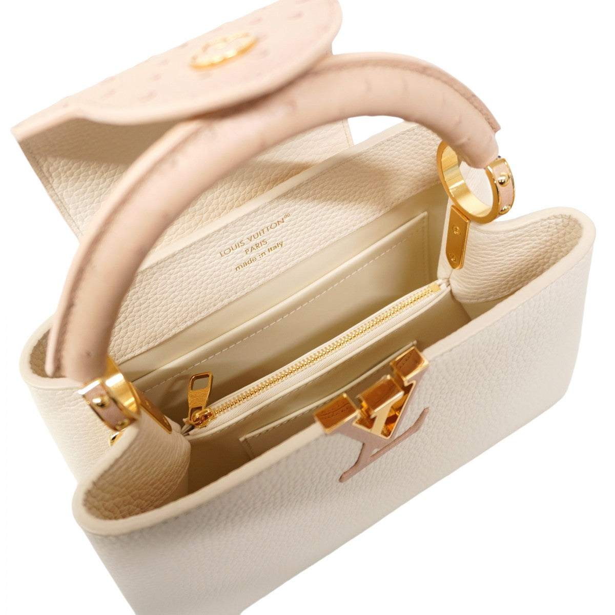 ★SALE【5he5652-h】ルイヴィトン ハンドバッグ トリヨン カプシーヌBB オーストリッチ ベージュ ゴールド金具【中古】レディース