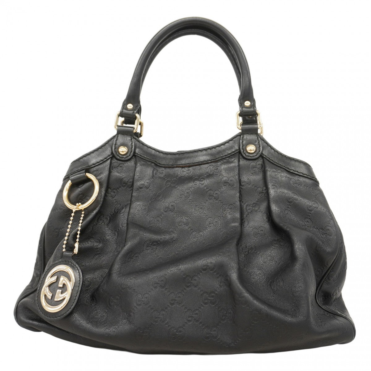 【5he5675-h】グッチ ハンドバッグ グッチシマ スーキー 211944 レザー ブラック シャンパンゴールド金具【中古】レディース