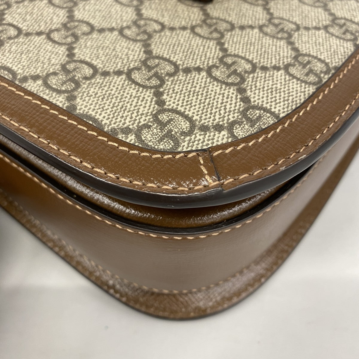 【5he5684-h】グッチ ショルダーバッグ GGスプリーム ホースビット 602204 PVC ベージュ ブラウン ゴールド金具【中古】レディース