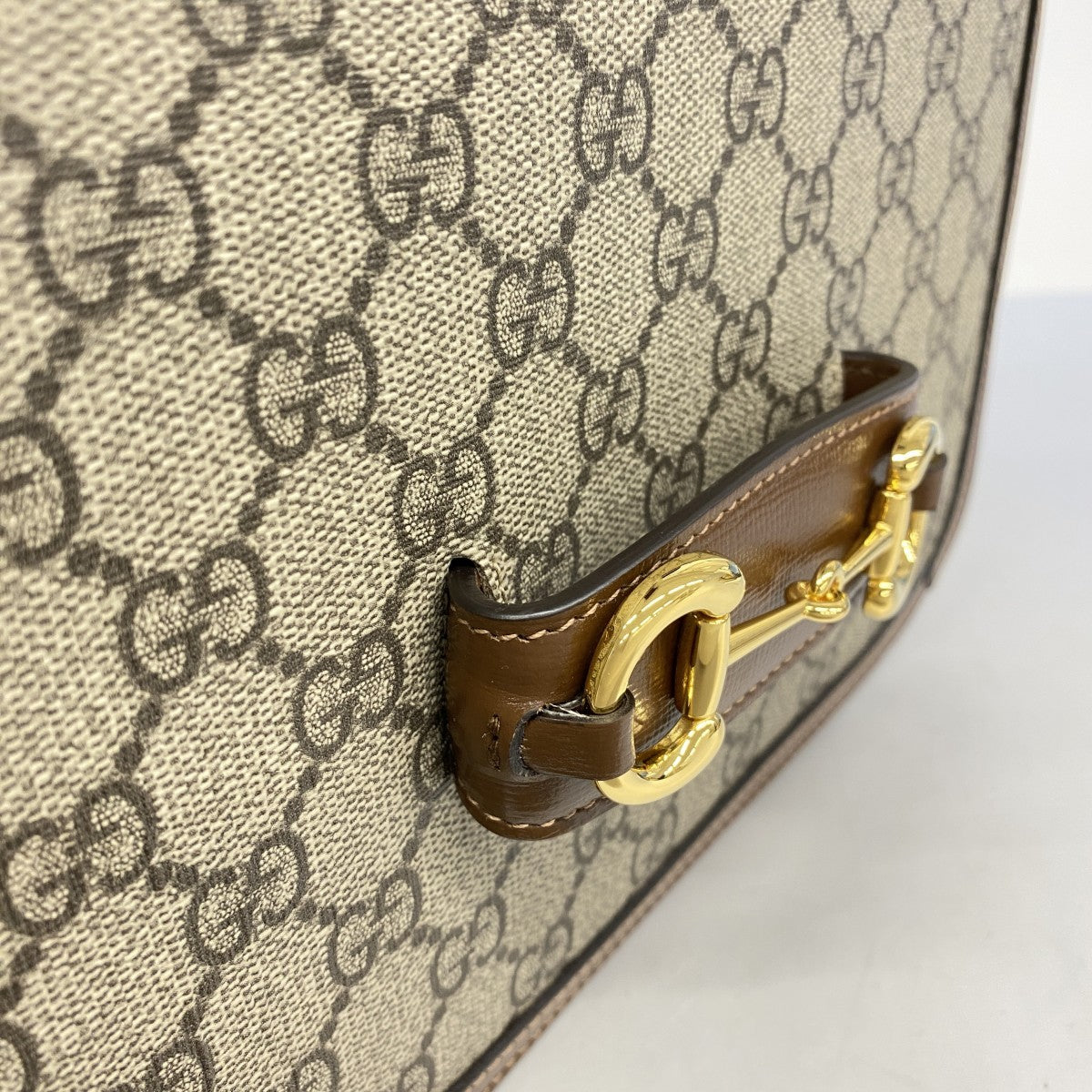 【5he5684-h】グッチ ショルダーバッグ GGスプリーム ホースビット 602204 PVC ベージュ ブラウン ゴールド金具【中古】レディース