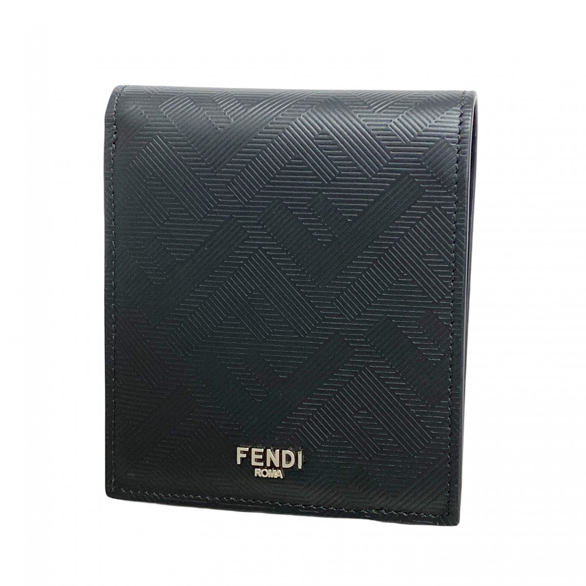 【5he5739】フェンディ 財布 シャドー レザー ブラック シルバー金具【中古】メンズ