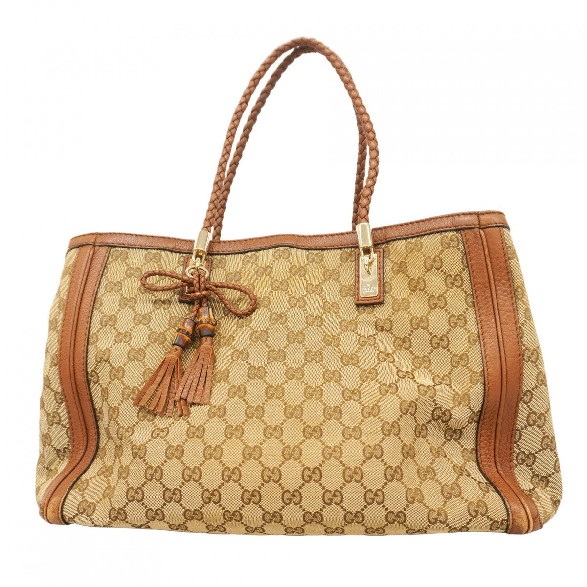 【5he5774】グッチ トートバッグ GGキャンバス/バンブー 269945 キャンバス ブラウン シャンパンゴールド金具【中古】レディース
