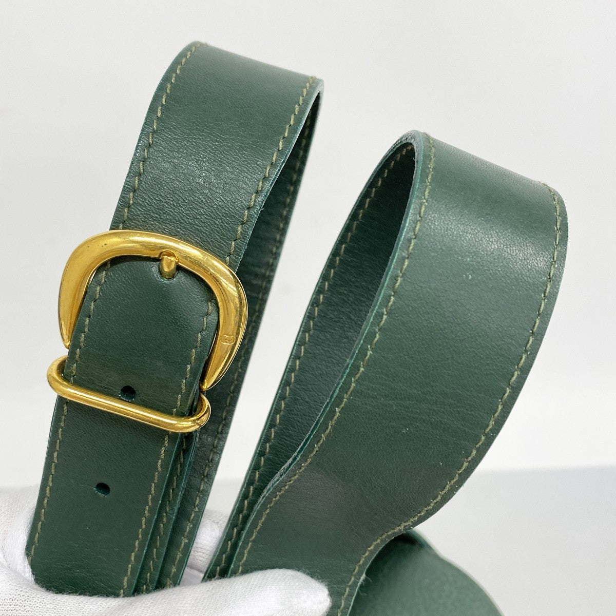 【5he5832】グッチ ショルダーバッグ 001 86 1198 レザー グリーン ゴールド金具【中古】レディース