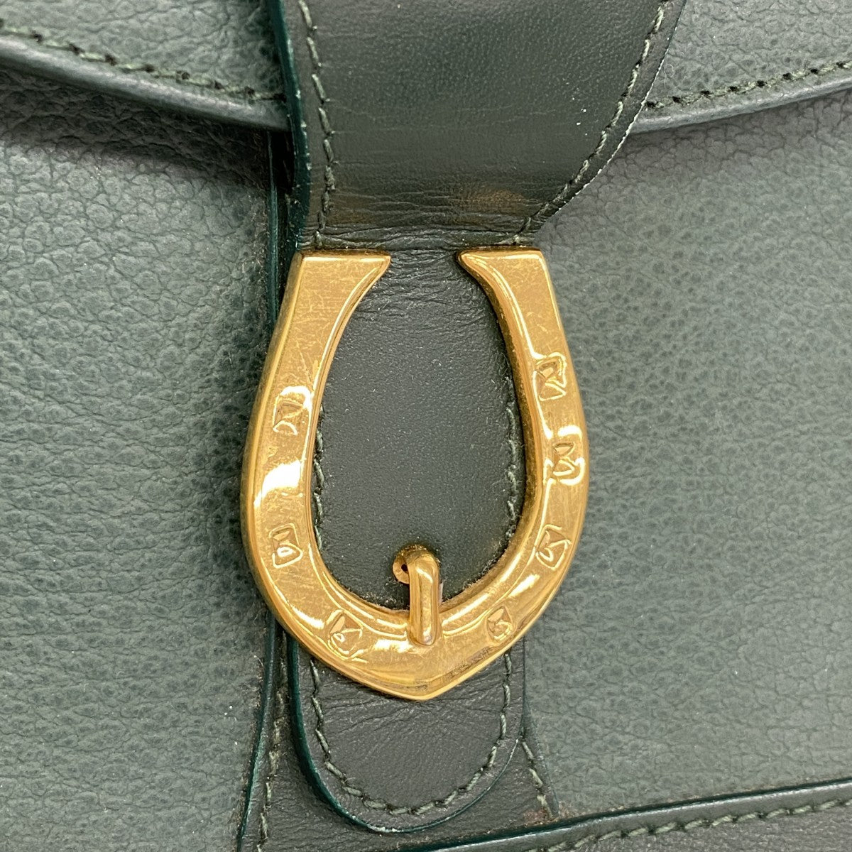 【5he5832】グッチ ショルダーバッグ 001 86 1198 レザー グリーン ゴールド金具【中古】レディース