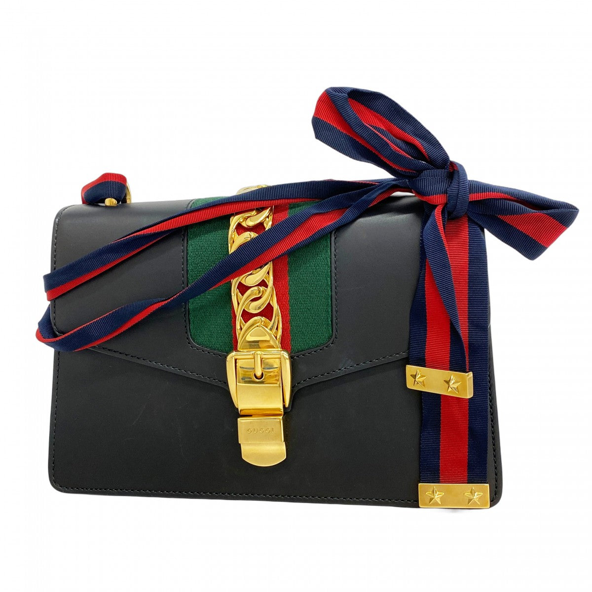 【5he5833】グッチ ショルダーバッグ シルヴィ 421882 レザー ブラック ゴールド金具【中古】レディース