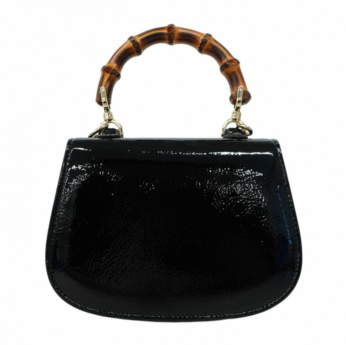 【5he5853】グッチ ハンドバッグ バンブー 1947 786482 エナメル ブラック シャンパンゴールド金具【中古】レディース