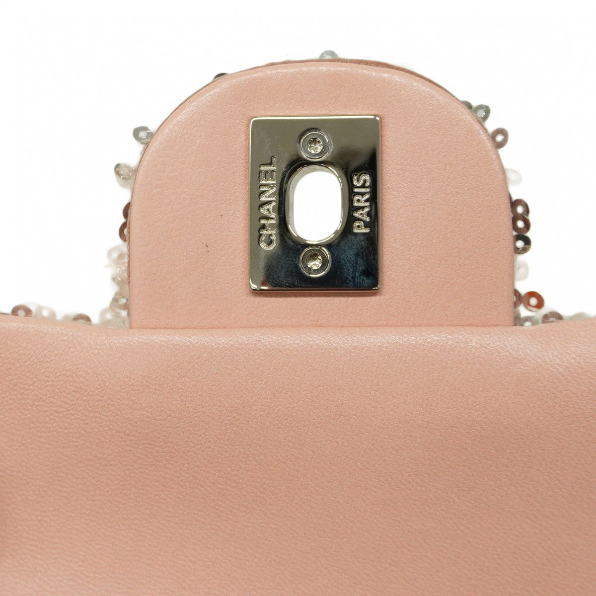 【5ia0330】シャネル ショルダーバッグ Wチェーン スパンコール ピンク シルバー金具【中古】レディース