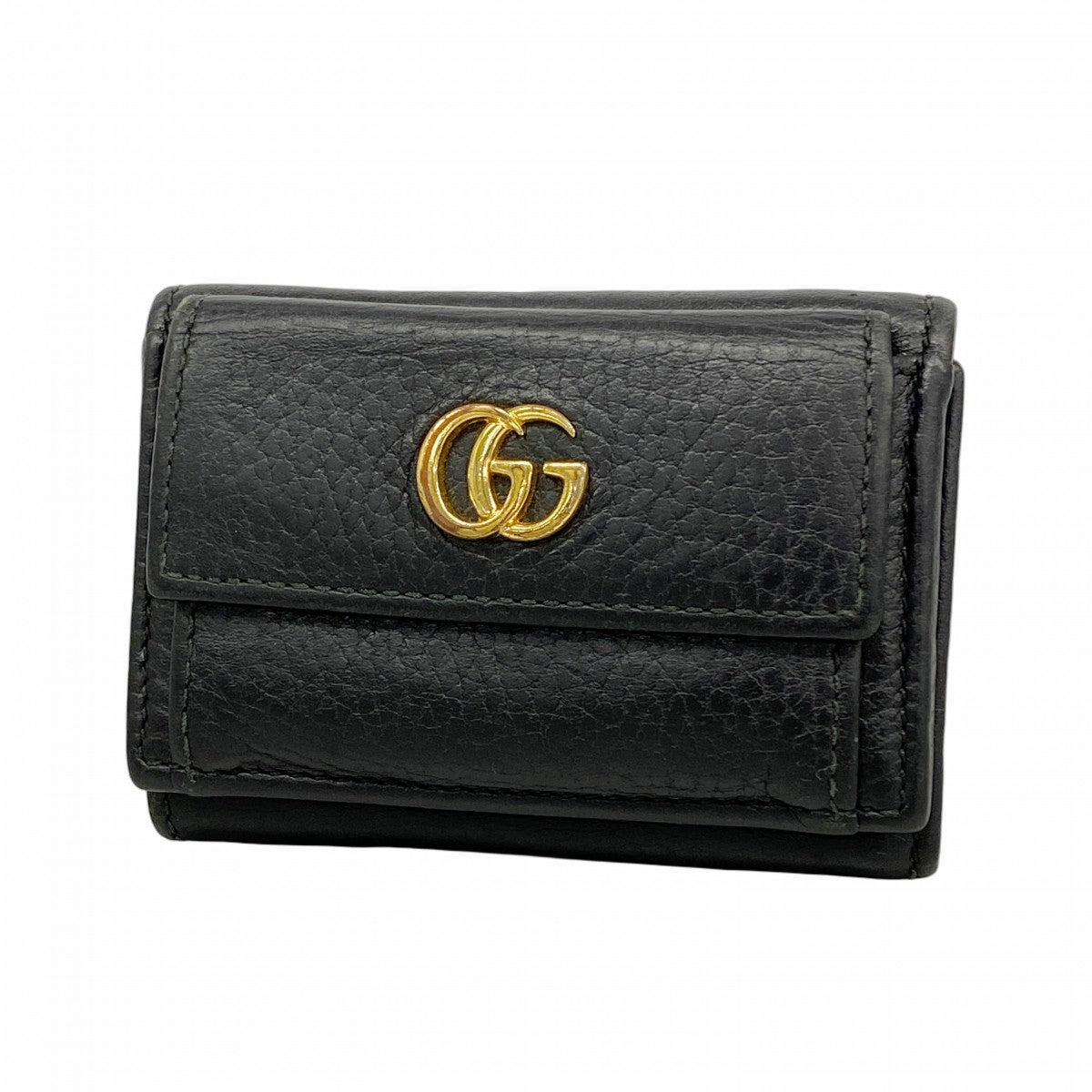 グッチ 3つ折り財布 GGマーモント シュリンクレザー 黒 ゴールド金具 グッチ 3つ折り財布 GGマーモント シュリンクレザー 黒 ゴールド