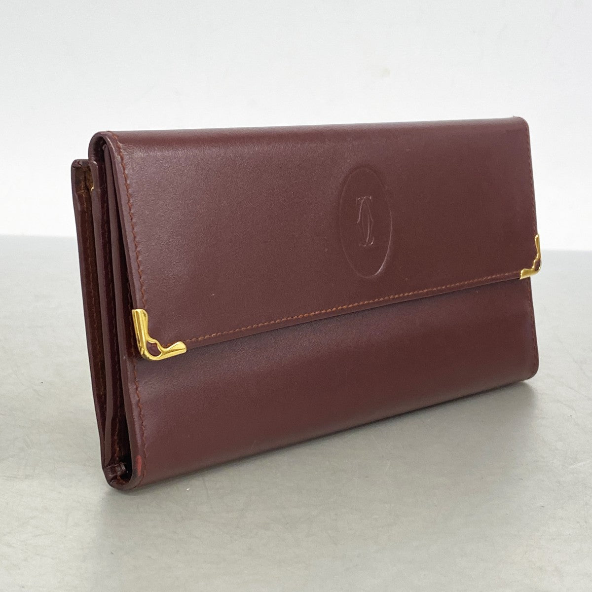 【5ia0743-h】カルティエ 長財布 マスト レザー ボルドー ゴールド金具【中古】レディース