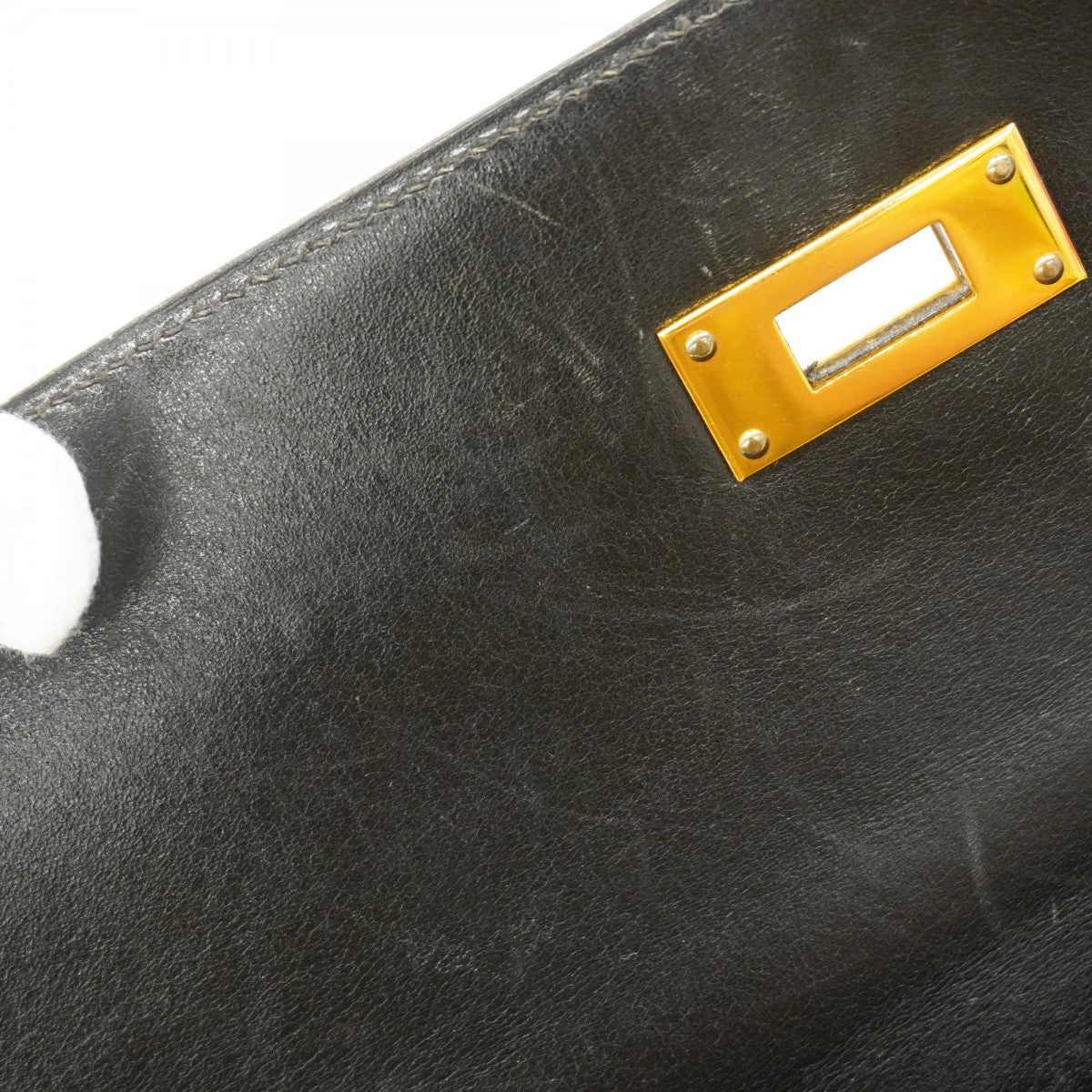 【5ia0940-h】エルメス ハンドバッグ ケリー35 ボックスカーフ ブラック ゴールド金具 □D刻印【中古】レディース