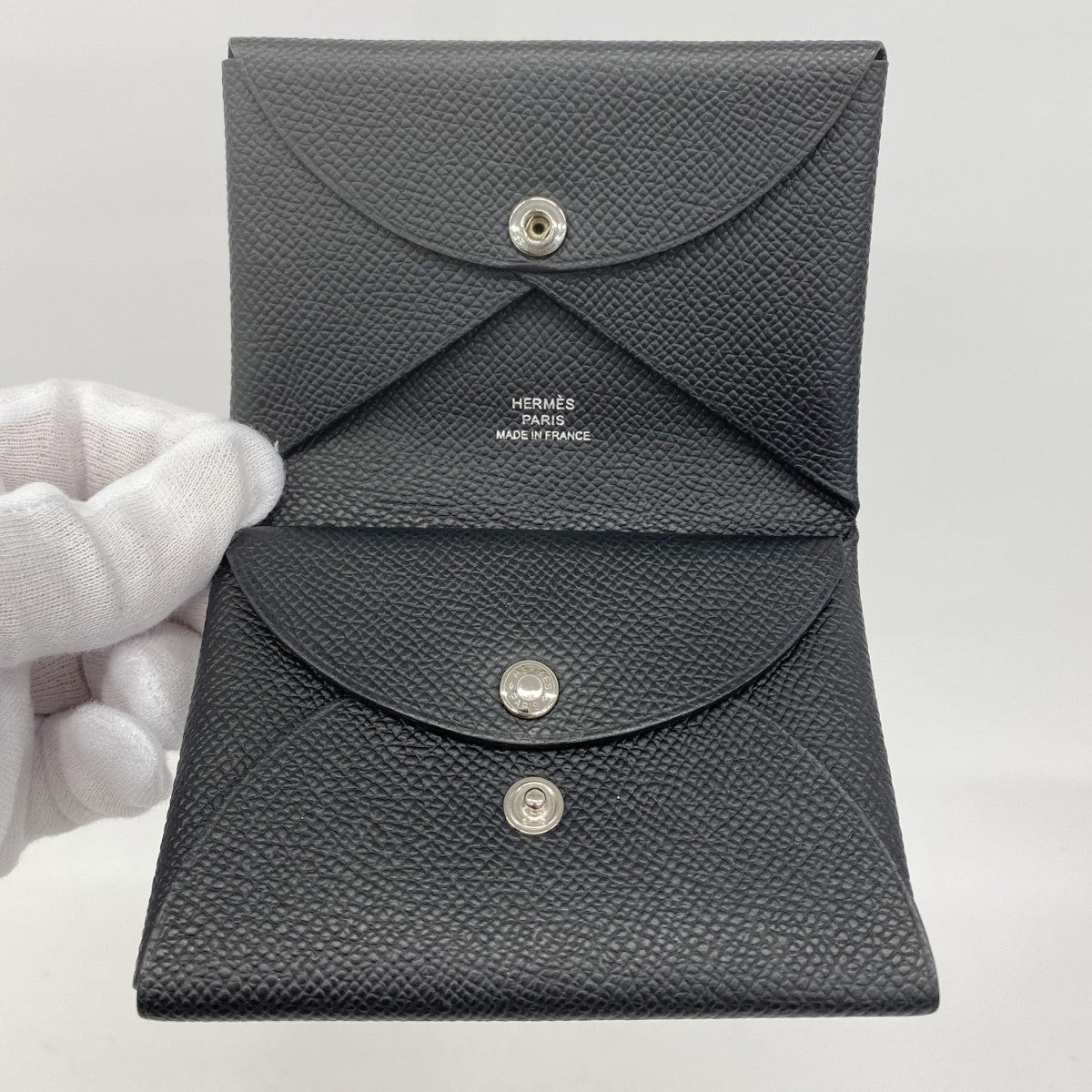 【5ib1338】エルメス カードケース カルヴィデュオ ヴォーエプソン ブラック シルバー金具 W刻印【中古】メンズ レディース ユニセックス